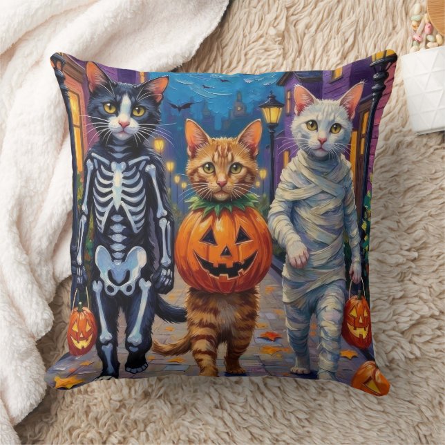 Turkish Angora Cats In Halloween Costumes Throw Pillow (Blanket)