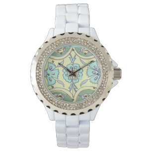 Turkish Aqua and Yellow Ottoman Iznik Tile Pattern Watch