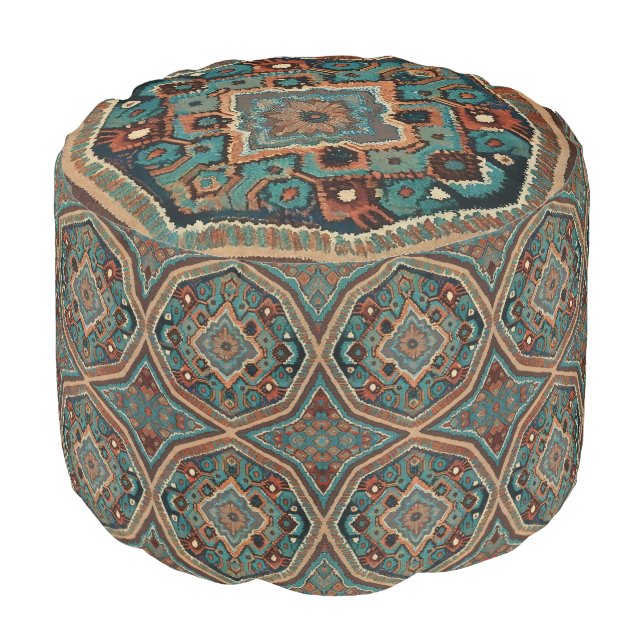 Turkish Beautiful Old Pattern Modern Collection Pouf (Angled Front)
