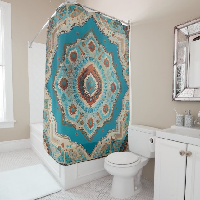Turkish Beautiful Old Pattern Trendy Collection Shower Curtain (In Situ)