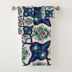 Turkish Blue Ceramic Floral Bath Towel Set