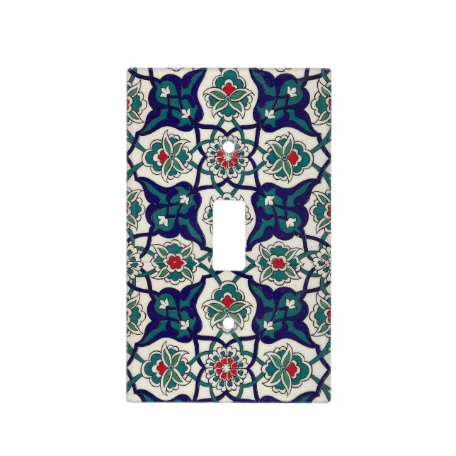 Turkish Blue Ceramic Floral Light Switch Cover (Front)