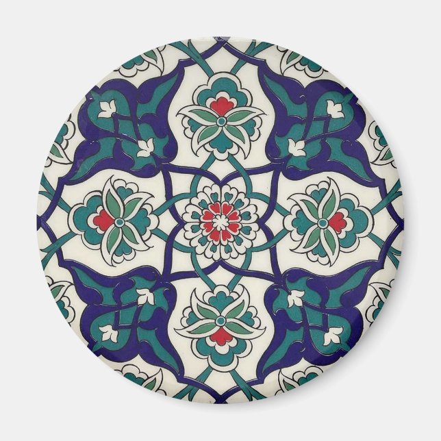 Turkish Blue Ceramic Floral Magnet (Front)