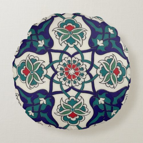 Turkish Blue  Ceramic Floral Round Pillow