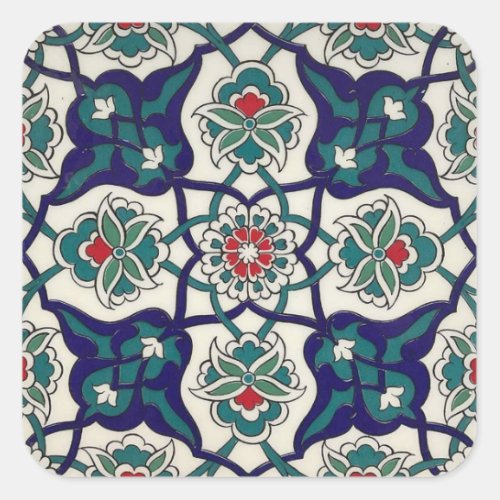 Turkish Blue Ceramic Floral Square Sticker