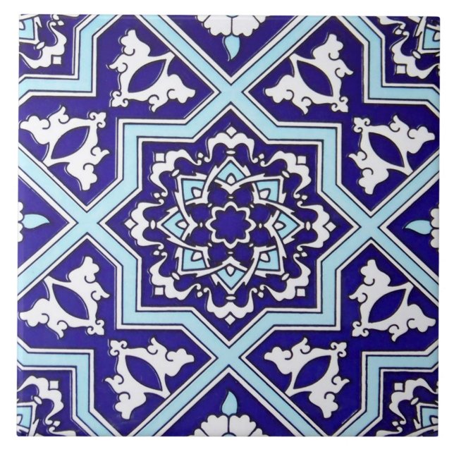Turkish Blue Design Ceramic Photo Tile (Front)