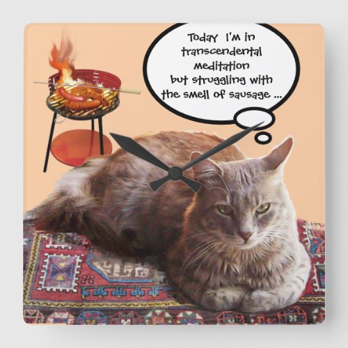TURKISH CAT IN  TRANSCENDENTAL MEDITATION SQUARE WALL CLOCK