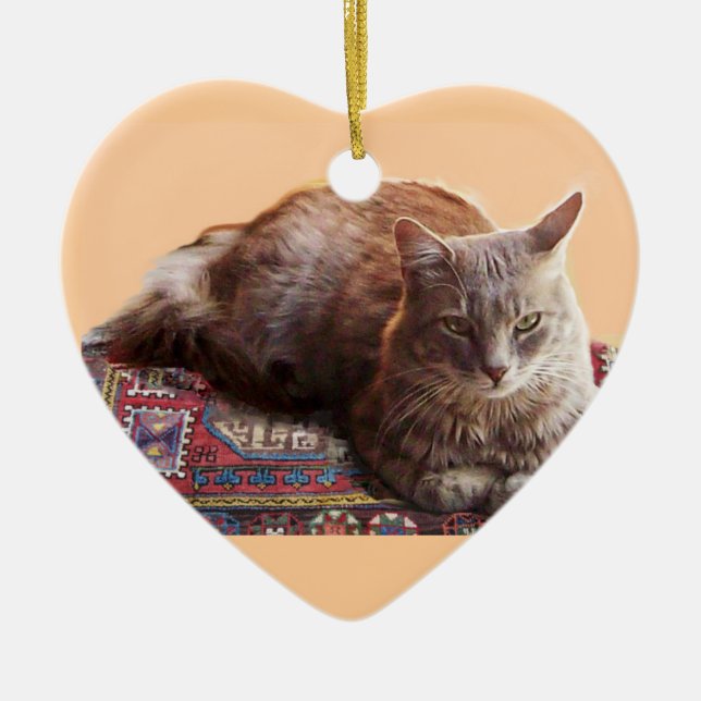 TURKISH CAT ON THE OLD CARPET CERAMIC ORNAMENT (Front)