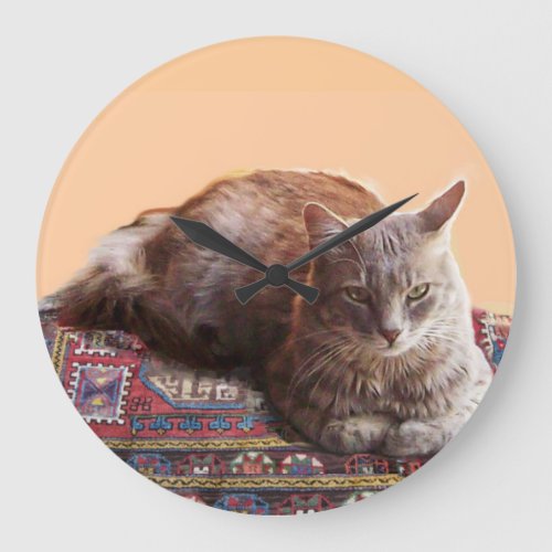 TURKISH CAT ON THE OLD CARPET LARGE CLOCK