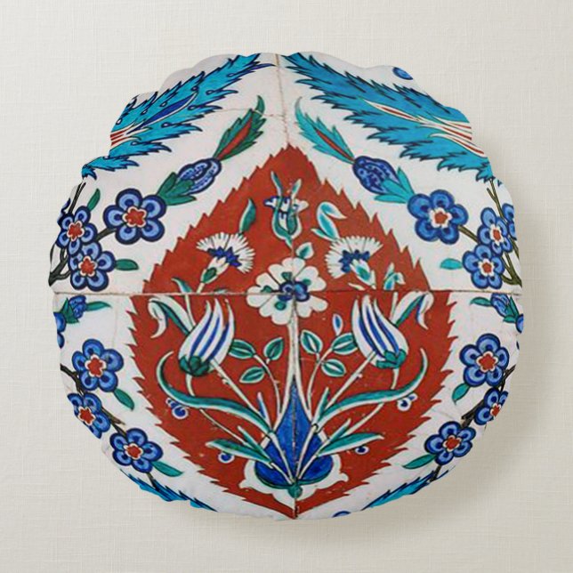 Turkish Ceramic Floral Round Pillow (Front)