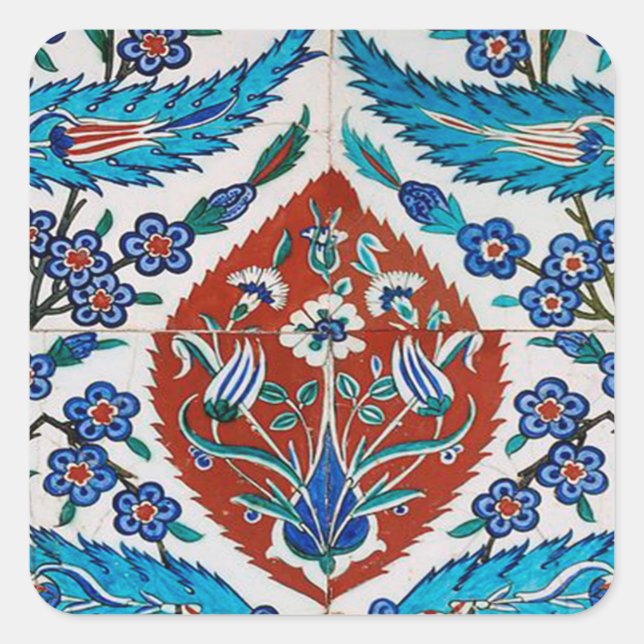 Turkish Ceramic Floral Square Sticker (Front)