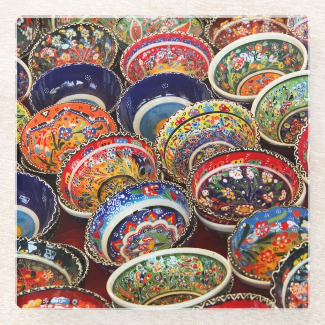 Turkish Ceramic Pottery Bowls Glass Coaster (Front)