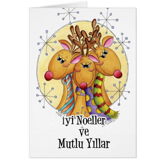 Turkish Christmas Card Reindeer İyi Noeller ve Zazzle