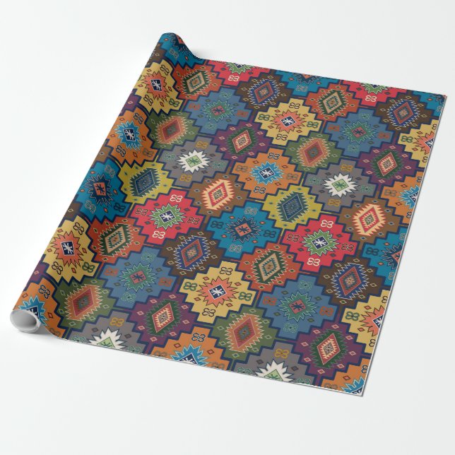 Turkish Colorful Ethnic Motif Pattern  Wrapping Paper (Unrolled)