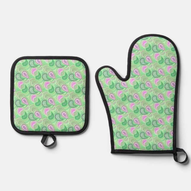 Turkish cucumbers abstract polka dot pattern oven mitt & pot holder set (Front)