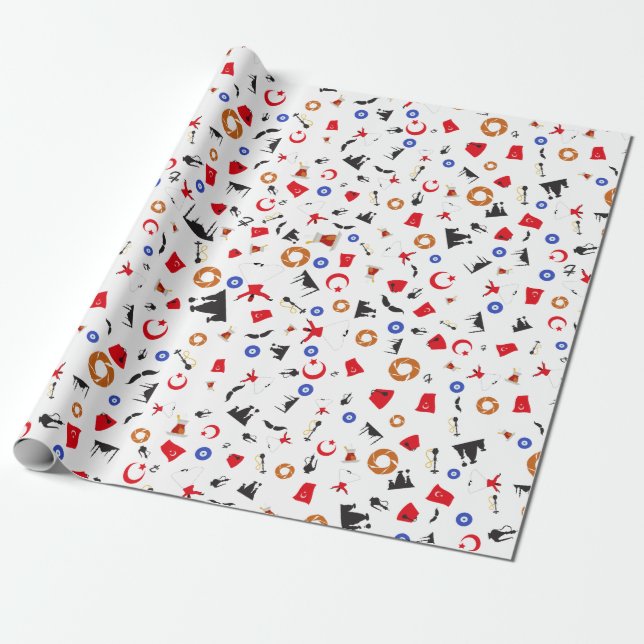 Turkish culture items in a fun pattern wrapping paper (Unrolled)