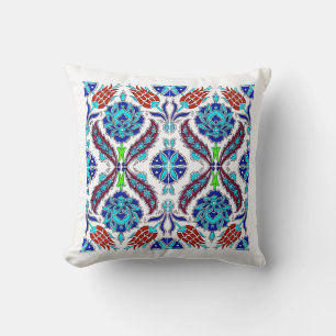 Turkish Design in Blue Color with Tulips Throw Pillow