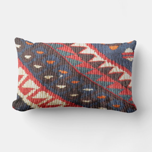 Turkish Exotic Bohemian Boho Ethnic Persian Carpet Lumbar Pillow (Front)