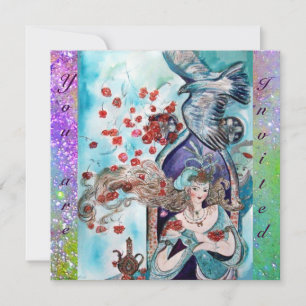TURKISH FAIRY TALE ,bright red blue purple sparkle Invitation