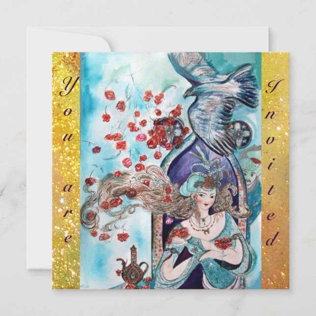 TURKISH FAIRY TALE ,bright red blue yellow sparkle Invitation (Front)
