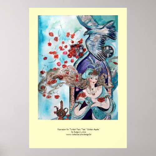TURKISH FAIRY TALE  PRINCESSRED ROSES AND HAWK POSTER