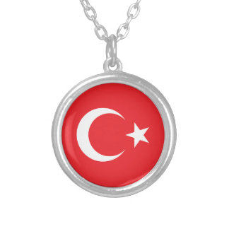 Turkish Flag Circle Silver Plated Necklace