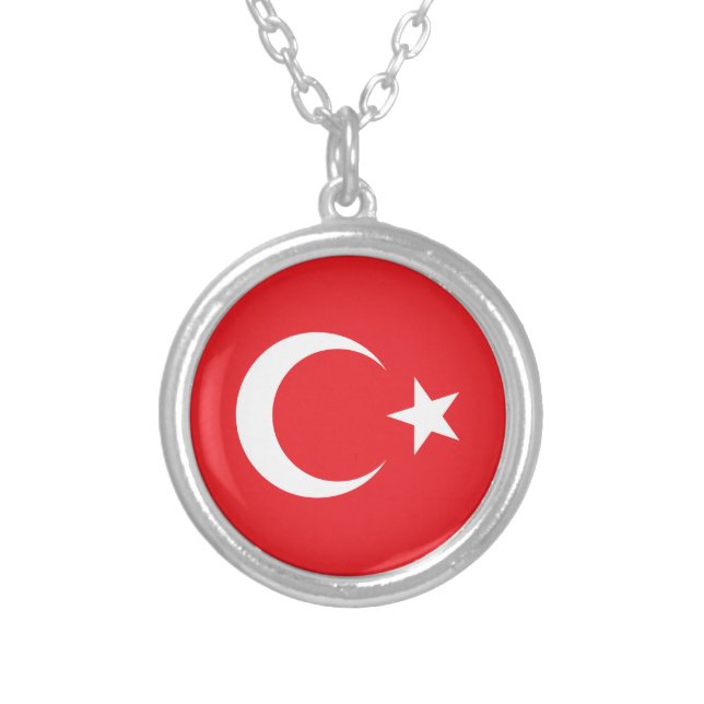 Turkish Flag Circle Silver Plated Necklace (Front)