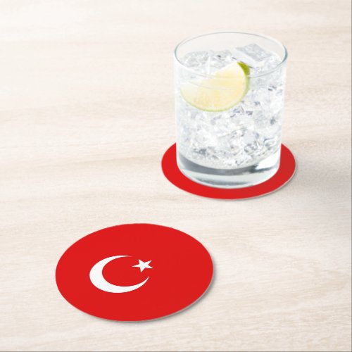 Turkish flag round paper coaster