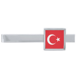 Turkish flag silver finish tie bar