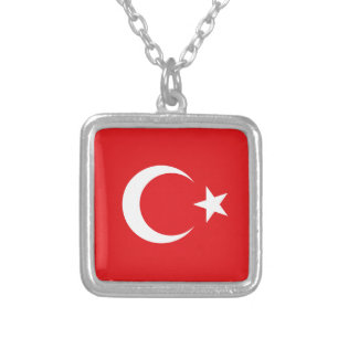 Turkish flag silver plated necklace