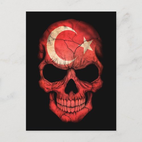 Turkish Flag Skull on Black Postcard