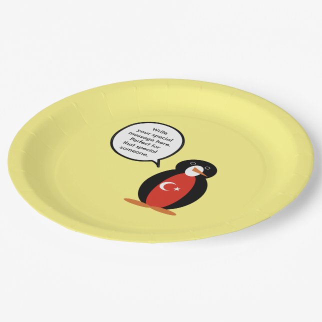 Turkish Flag Talking Ms. Penguin Paper Plates (Angled)
