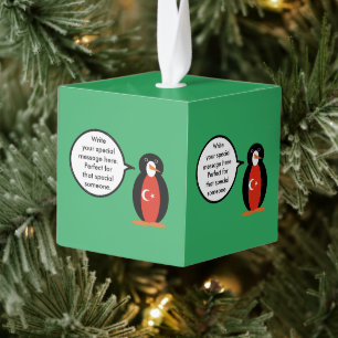 Turkish Flag Talking Ms. Penguin Personalized Cube Ornament