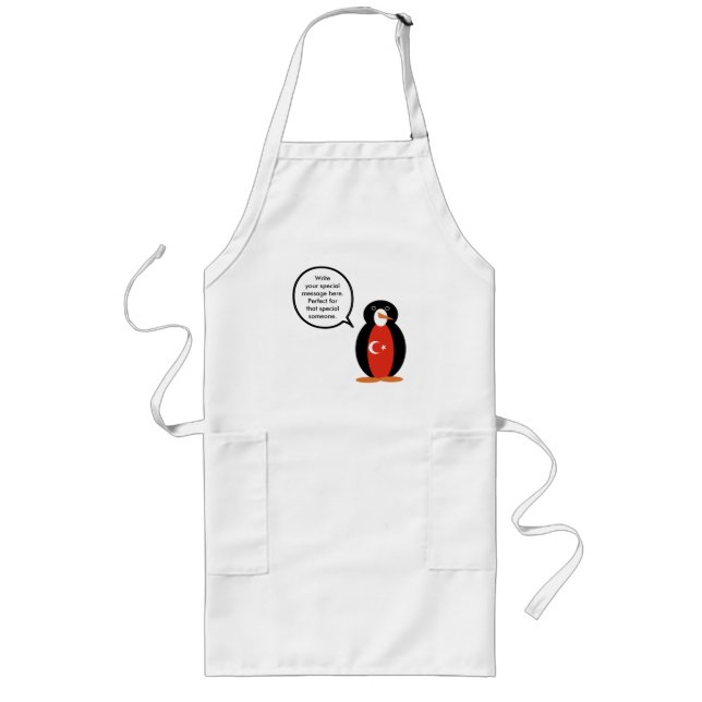 Turkish Flag Talking Ms. Penguin Personalized  Long Apron (Front)