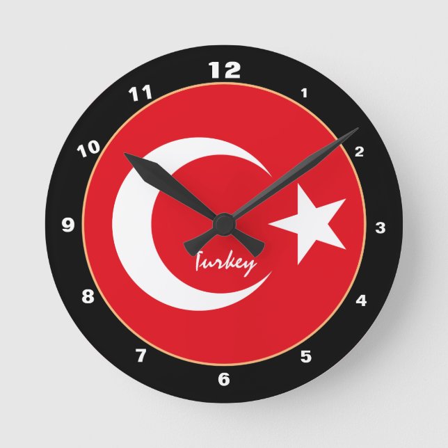 Turkish Flag, Turkey patriotic Home / design Round Clock (Front)