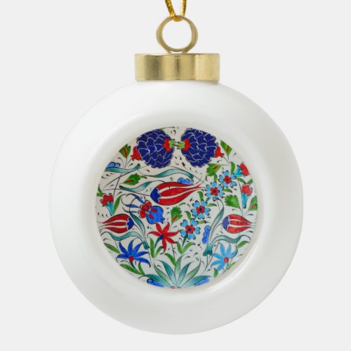 Turkish floral design ceramic ball christmas ornament