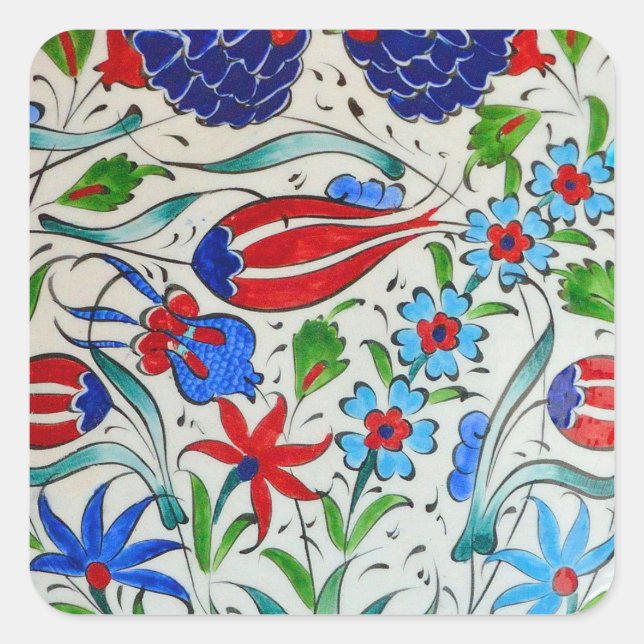 Turkish floral design square sticker (Front)