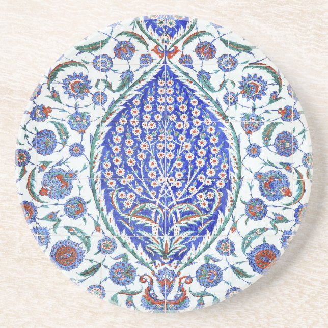 Turkish floral tiles sandstone coaster (Front)
