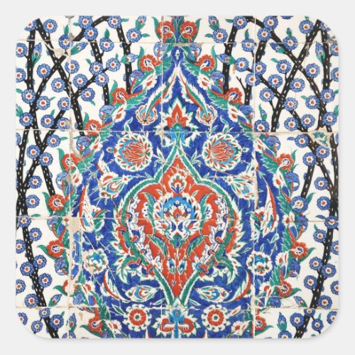 Turkish floral tiles square sticker