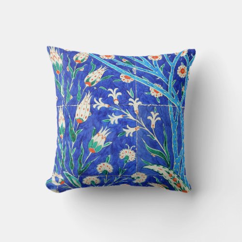 Turkish floral tiles throw pillow