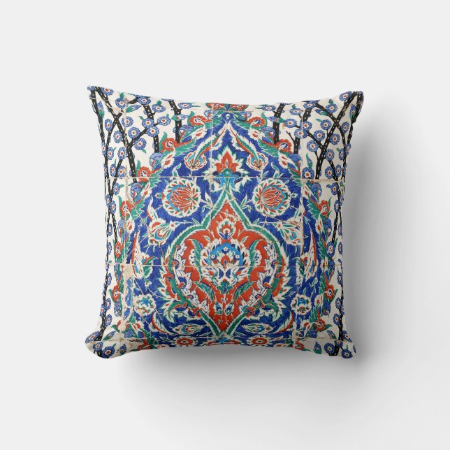 Turkish floral tiles throw pillow (Front)