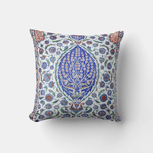 Turkish floral tiles throw pillow