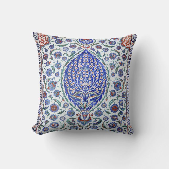 Turkish floral tiles throw pillow (Front)