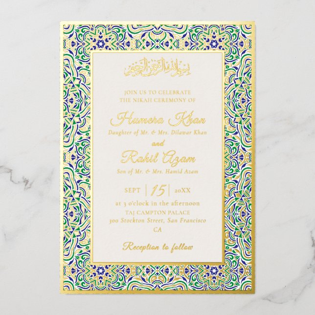 Turkish Geometric Motif Pattern Islamic Wedding Foil Invitation (Front)