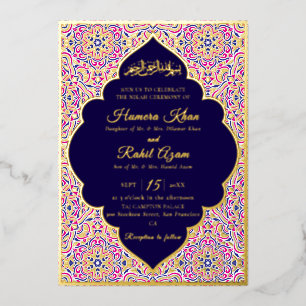 Turkish Geometric Motif Pattern Islamic Wedding  Foil Invitation