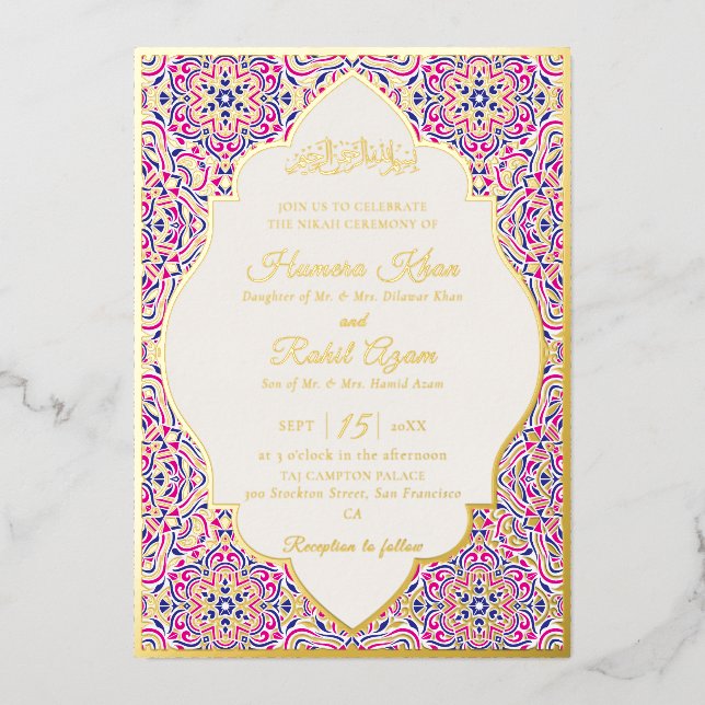 Turkish Geometric Motif Pattern Islamic Wedding Foil Invitation (Front)