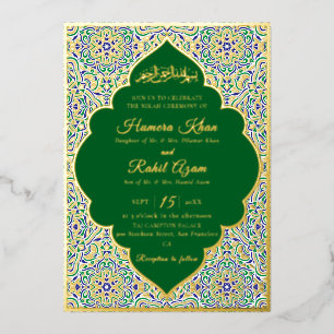 Turkish Geometric Motif Pattern Islamic Wedding  Foil Invitation