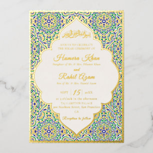 Turkish Geometric Motif Pattern Islamic Wedding  Foil Invitation