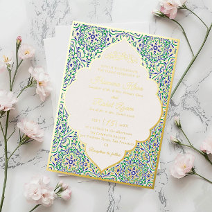 Turkish Geometric Motif Pattern Islamic Wedding Foil Invitation