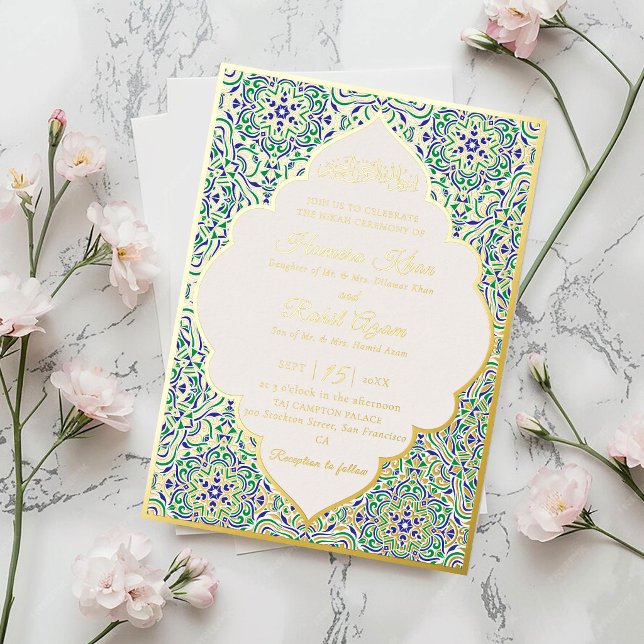 Turkish Geometric Motif Pattern Islamic Wedding  Foil Invitation (Creator Uploaded)